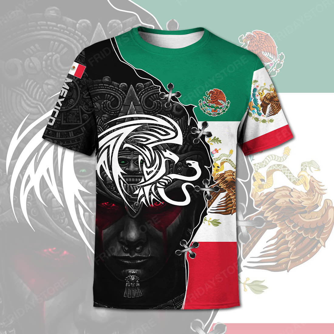 Unifinz Mexican T-shirt Mexican Flag Eagle Emblem Aztec Warrior T-shirt Mexican Hoodie Sweater Tank 2022