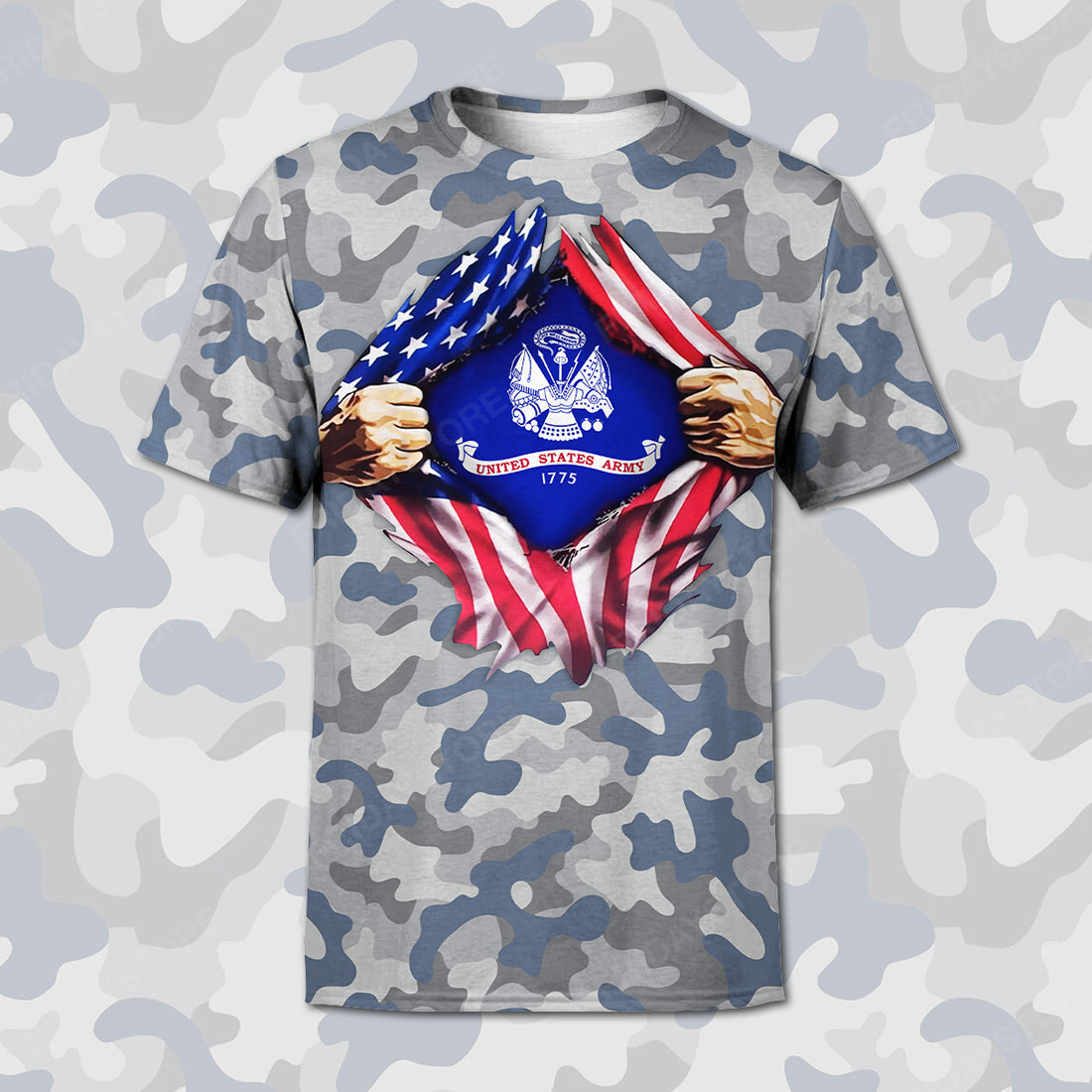 Unifinz Veteran T-shirt United States Army 1775 Blue Grey Camouflage T-shirt Veteran Hoodie Sweater Tank 2022