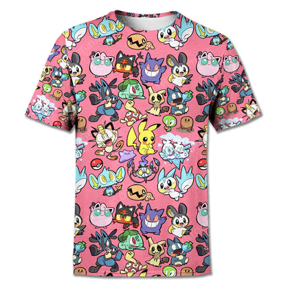 Pokemon T-Shirt Many Different Pokemons Pink Hoodie Pokemon Hoodie