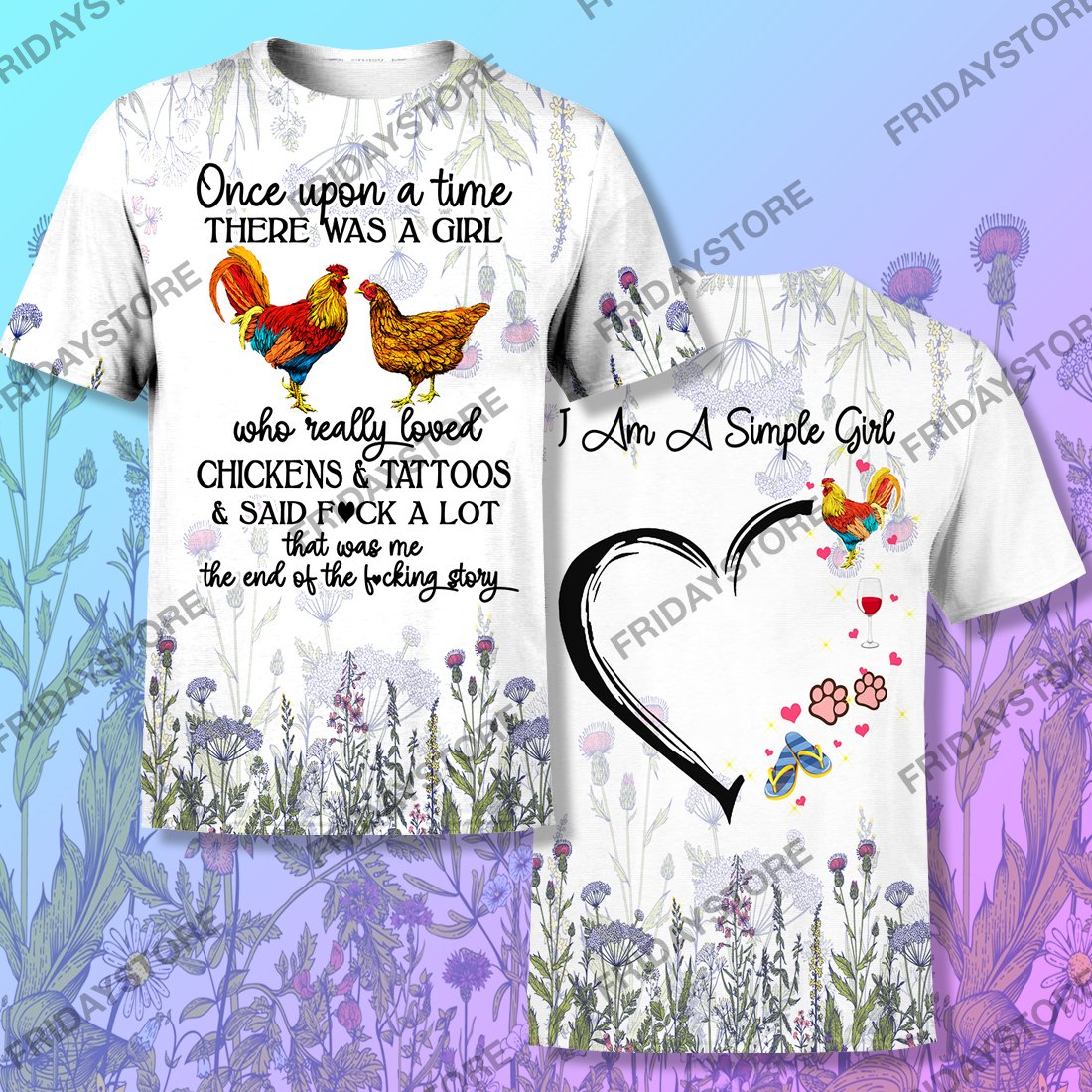 Simple Girls Who Loved Chickens And Tattoos All Over Print Hoodie T-shirt