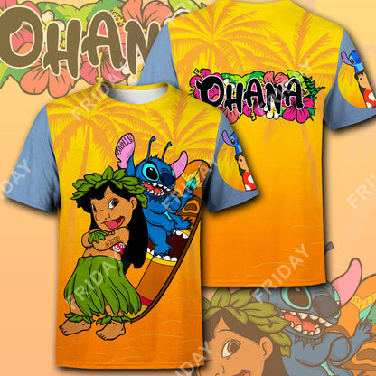 Unifinz LAS T-shirt Lilo And St Surfing Ohana 3D Print T-shirt Awesome High Quality DN Stitch Hoodie Sweater Tank 2026