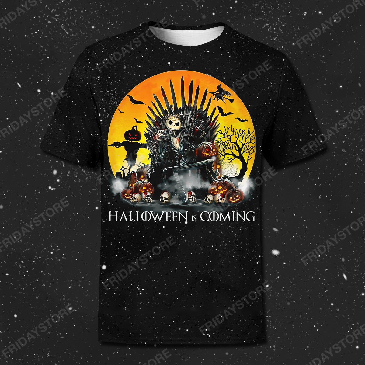Unifinz TNBC T-shirt Jack Skellington On The Throne Halloween Is Coming T-shirt Cool Awesome TNBC Hoodie Sweater Tank 2025