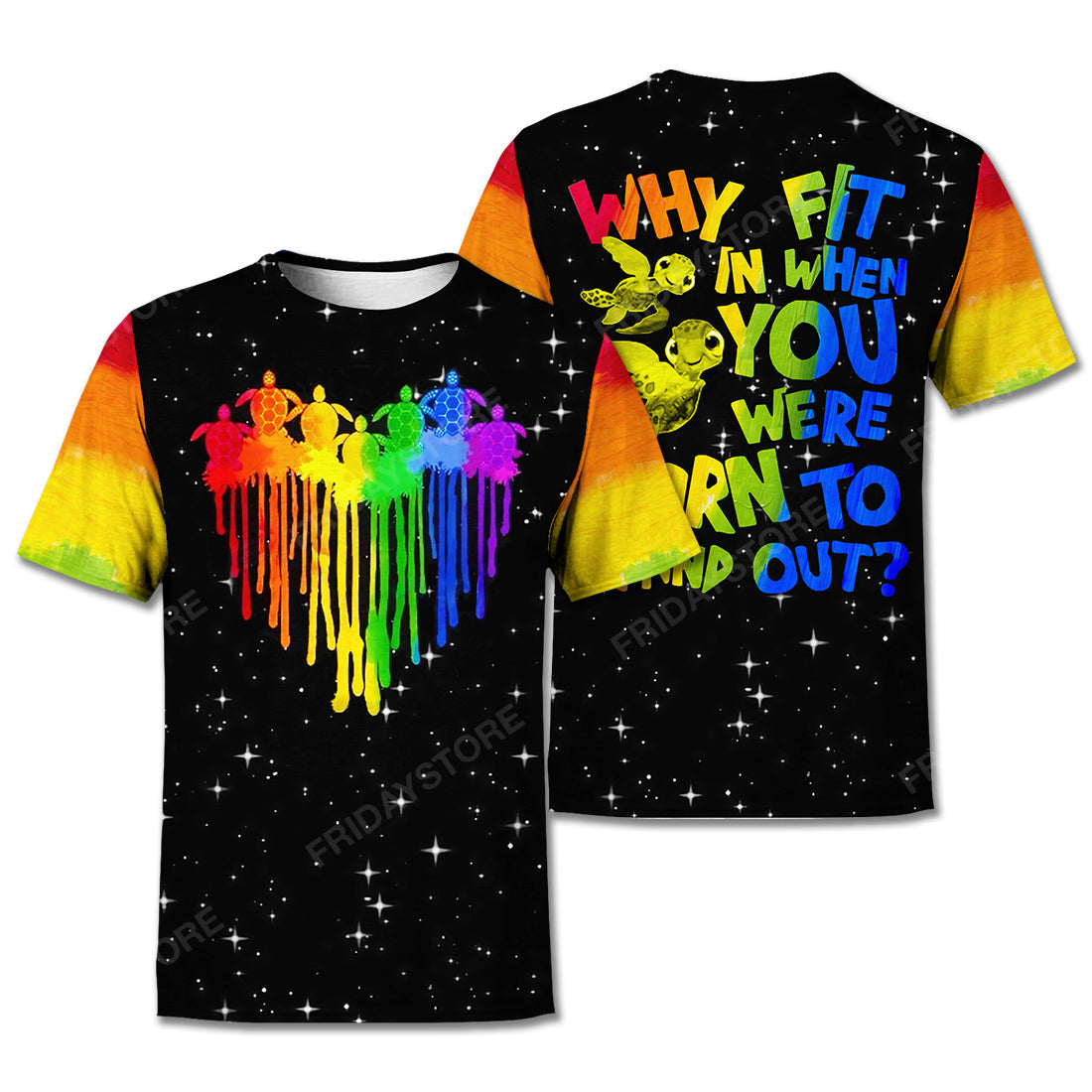 Unifinz LGBT Pride T-shirt Rainbow Heart Turtle Why Fit In When You Were Born To Stand Out LGBT T-shirt LGBT Hoodie 2022