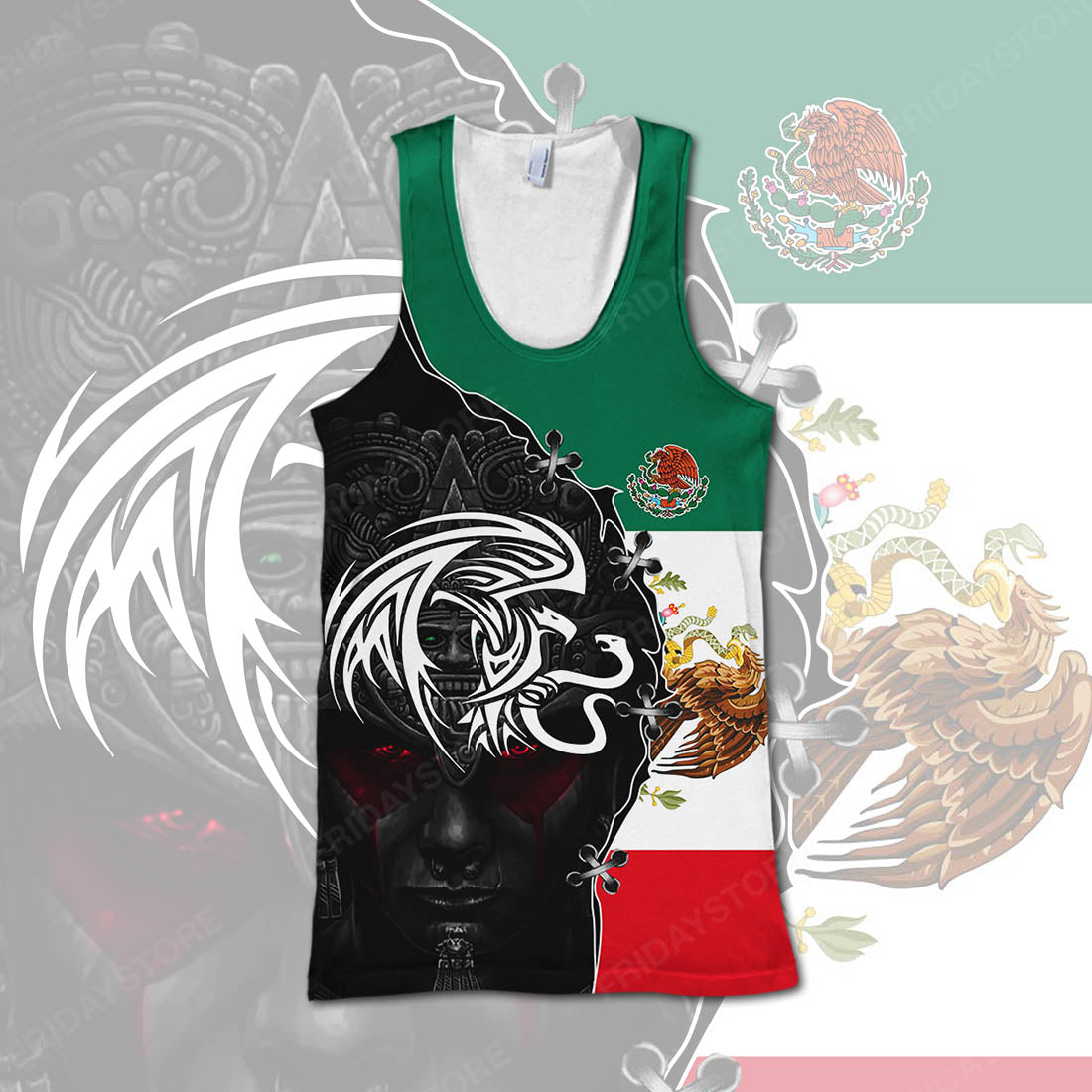 Unifinz Mexican T-shirt Mexican Flag Eagle Emblem Aztec Warrior T-shirt Mexican Hoodie Sweater Tank 2022