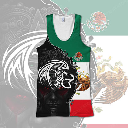 Unifinz Mexican T-shirt Mexican Flag Eagle Emblem Aztec Warrior T-shirt Mexican Hoodie Sweater Tank 2022