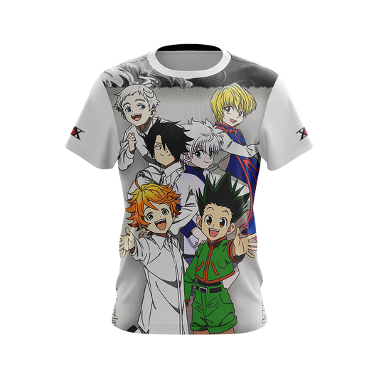  Hunter X Hunter Shirt The Promised Neverland Crossover Hunter X Hunter White Shirt Anime Shirt Adult Full Size Unisex