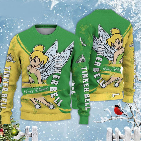 Tinkerbell Sweatshirt Walt DN Tinker Bell Pattern Sweatshirt Yellow Green Unisex