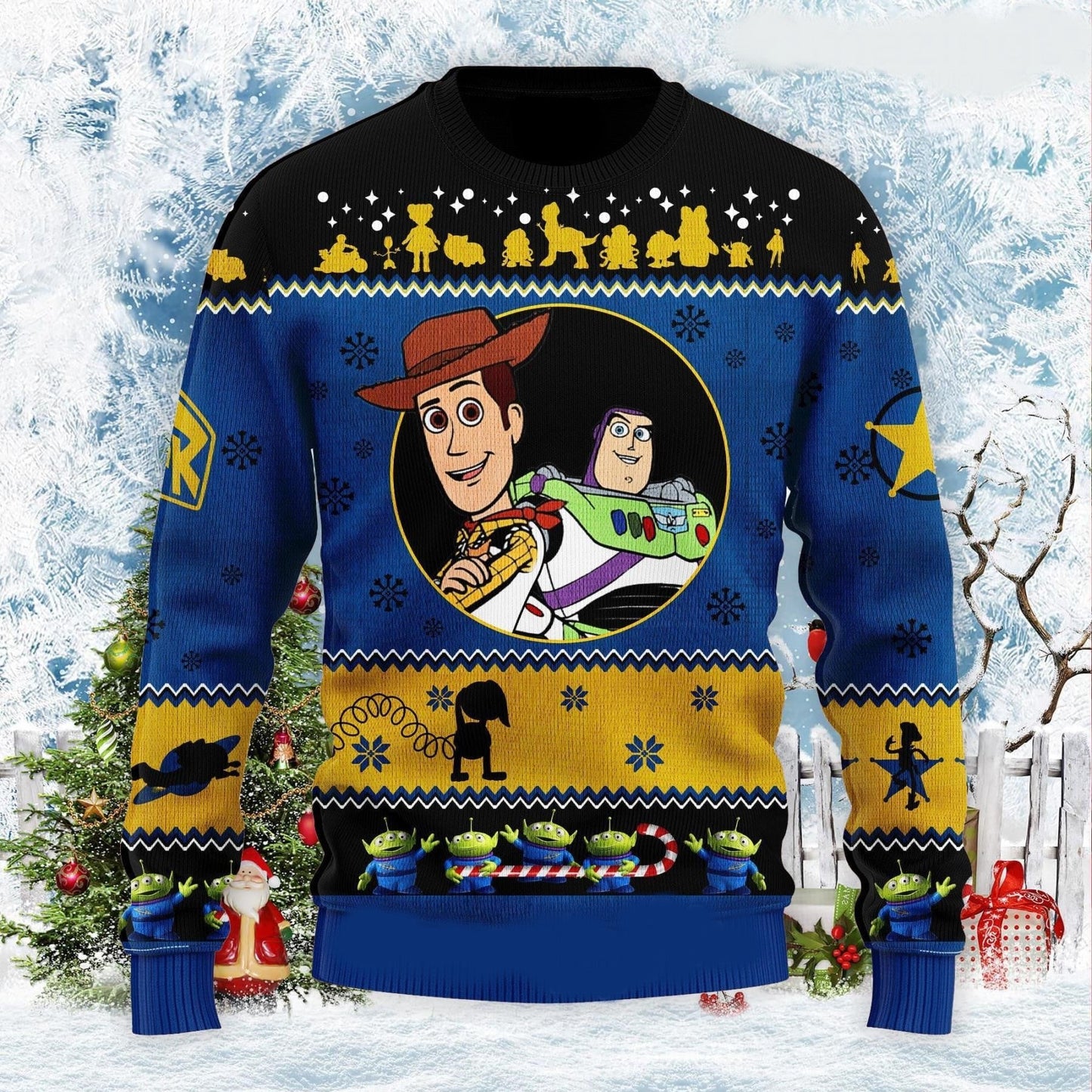 Toy Story Sweatshirt Woody And Buzz Christmas Pattern Sweatshirt Blue Yellow Unisex