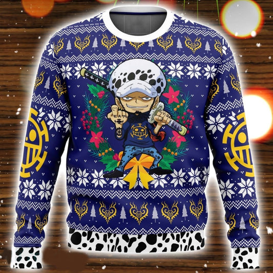 One Piece Sweatshirt Trafalgar Law Chibi Christmas Sweatshirt Blue Unisex Adults New Release