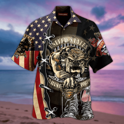 Unifinz Veteran Hawaii Shirt Military Shirt Proud United States Marine Corps Bull Dog Hawaiian Shirt Veteran Aloha Shirts 2022
