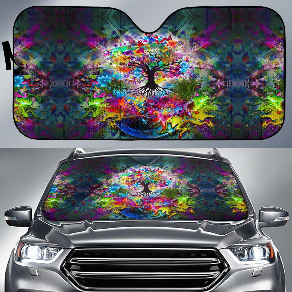  Hippie Car Sun Shade Tree Of Life Illusion Multicolor Windshield Sun Shade