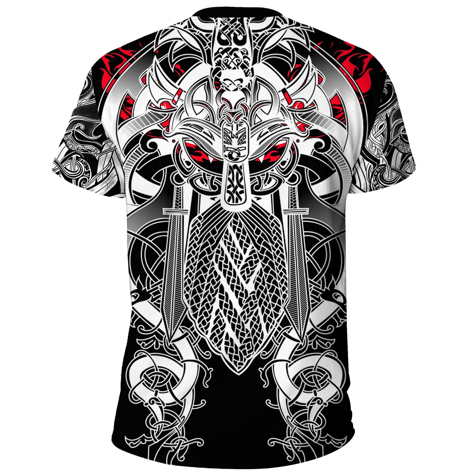  Viking Shirt Viking Odin Eternal Flame Norse Art Style Black White Red T-shirt Adult Full Size