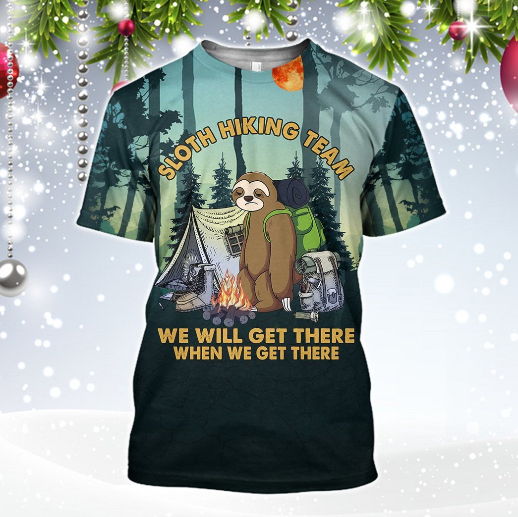  Sloth Hiking T-shirt Sloth Hiking Team Forest Green T-shirt Hoodie Adult Full Print