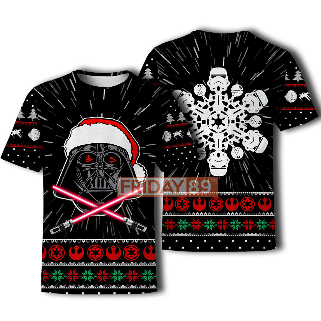 Unifinz SW T-shirt SW Santa D.Vader And Stormtrooper Christmas Snowflake T-shirt Cool SW Hoodie Sweater Tank 2024