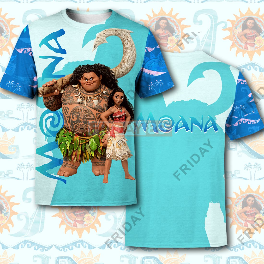 DN Moana Maui Teal Tribal Pattern 3D Print Hoodie T-shirt