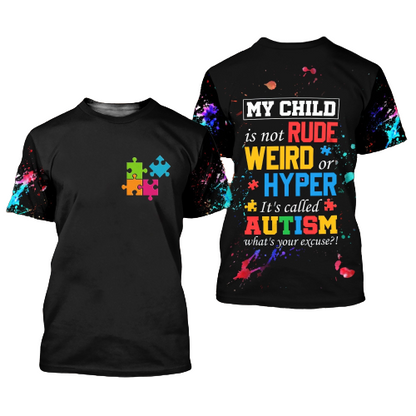 Unifinz Autism T-shirt My Child Is Not Rude Weird Or Hyper T-shirt Autism Hoodie Autism Apparel 2023