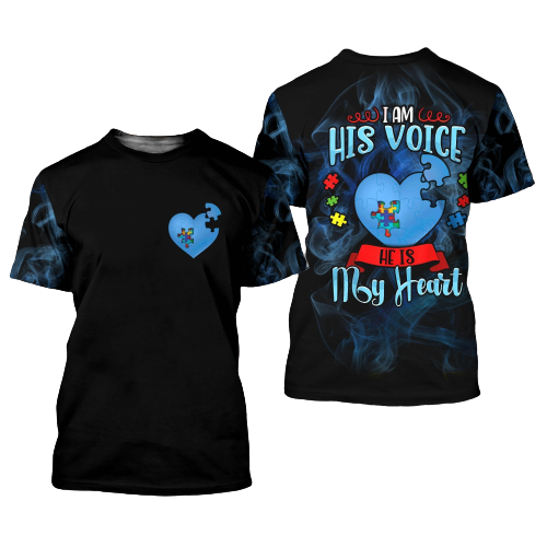 Unifinz Autism Hoodie I'm His Voice He Is My Heart Autism 3D Hoodie Autism Shirt Autism Apparel 2025