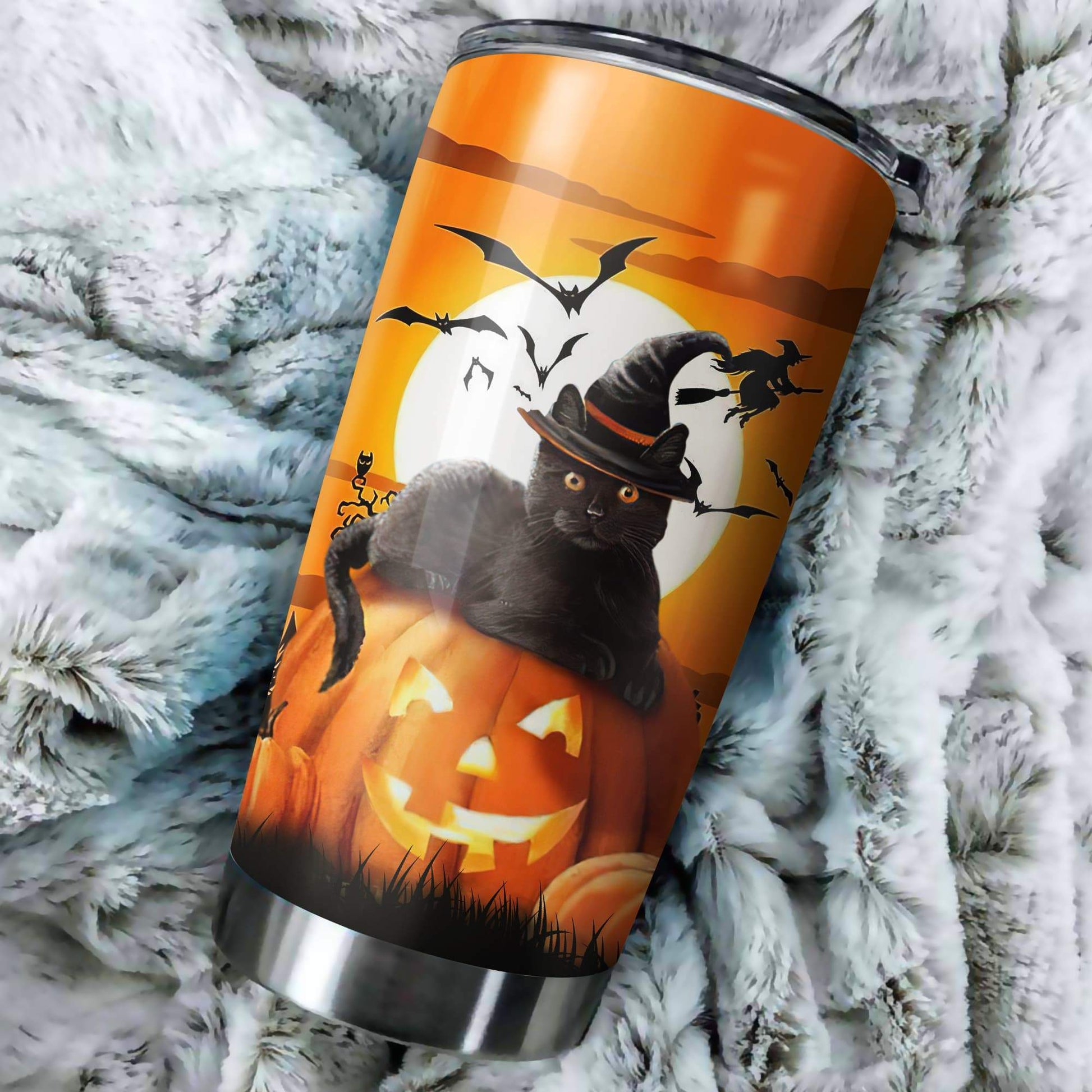 Halloween Black Cat on the Pumpkin Tumbler Premium