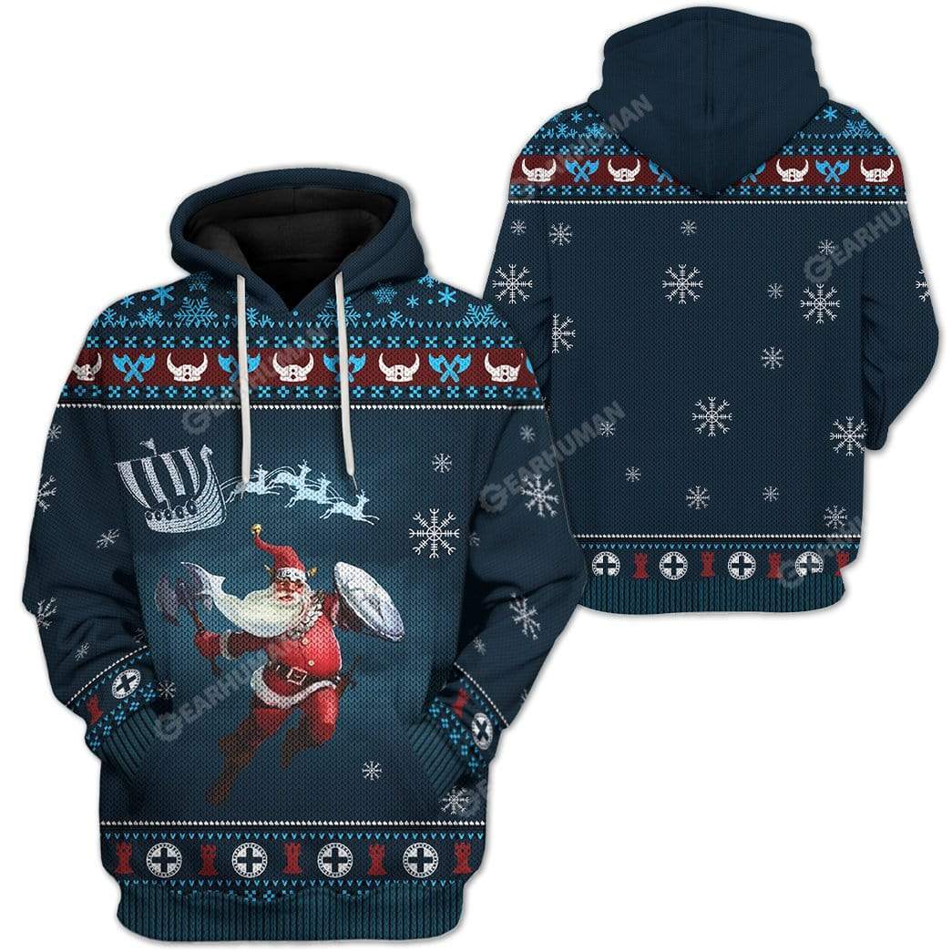  Viking Shirt Viking Santa Viking Pattern Christmas Blue T-shirt Viking Hoodie Unisex Full Print