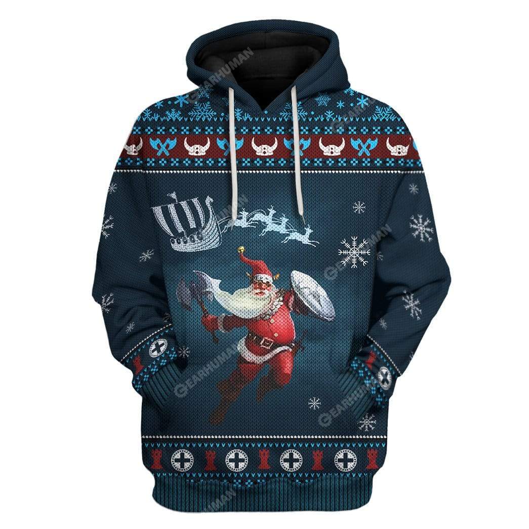  Viking Shirt Viking Santa Viking Pattern Christmas Blue T-shirt Viking Hoodie Unisex Full Print