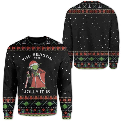 SW Sweater The Season To Be Jolly It Is Yoda Black Ugly Sweater