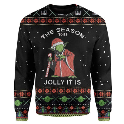 SW Sweater The Season To Be Jolly It Is Yoda Black Ugly Sweater