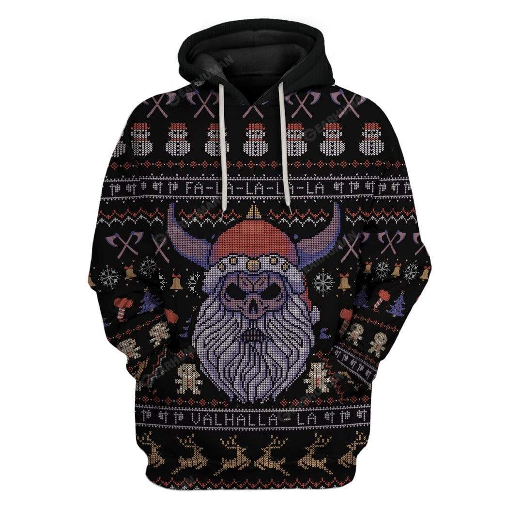  Viking Shirt Viking Falalala Valhalla Viking Skull Christmas Pattern Black T-shirt Viking Hoodie Adult Full Print Full Size