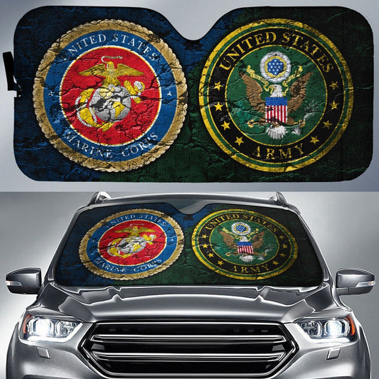  Veteran Car Sun Shade US Army And US Marine Corps Logos Windshield Sun Shade
