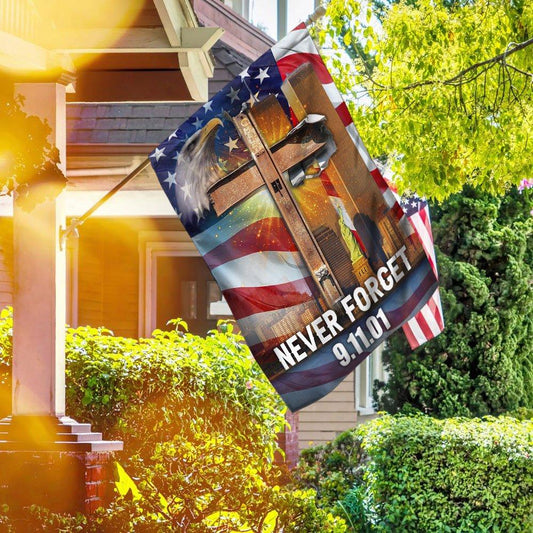 Patriot Day House Flag September 11th Flags Never Forget 09-11-01 Eagle Jesus Cross House Flag