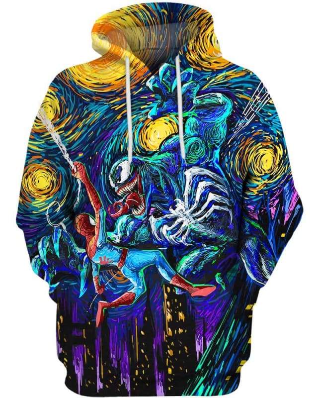 MV T-shirt Venom Shirt Venom Fighting Spiderman Starry Night Hoodie Venom Hoodie