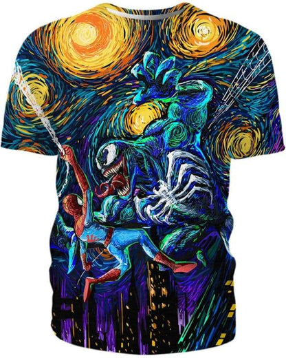 MV T-shirt Venom Shirt Venom Fighting Spiderman Starry Night Hoodie Venom Hoodie