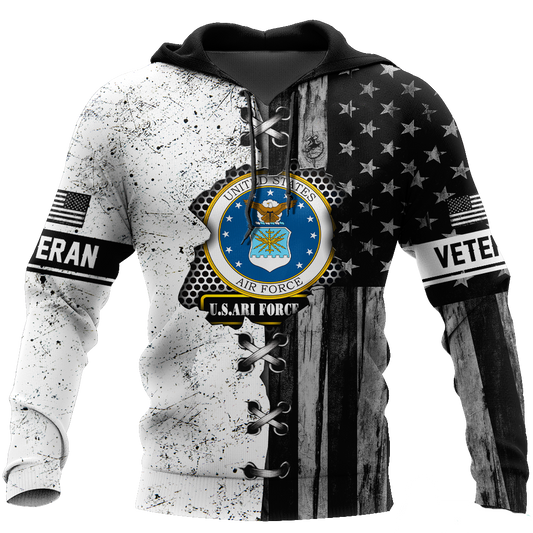 Veteran Hoodie Veteran US Air Force American Flag Stitches T-shirt Black White Unisex