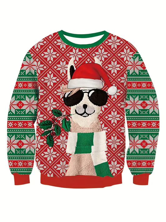 Llama Sweatshirt Christmas Hat Llama With Mistletoe Sweatshirt Red Unisex