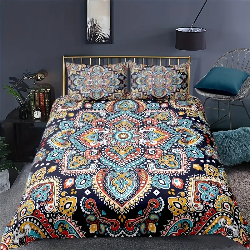 Hippie Bedding Set Bohemian Floral Mandala Style Duvet Covers Colorful Unique Gift