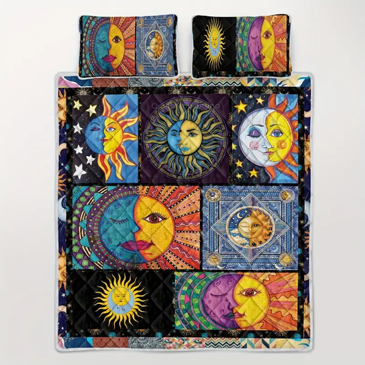 Hippie Bedding Set Sun And Moon Half Face Duvet Covers Colorful Unique Gift