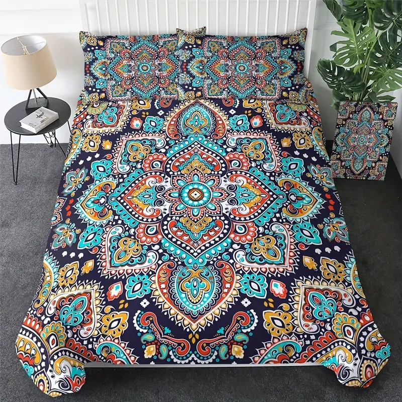 Hippie Bedding Set Bohemian Floral Mandala Style Duvet Covers Colorful Unique Gift