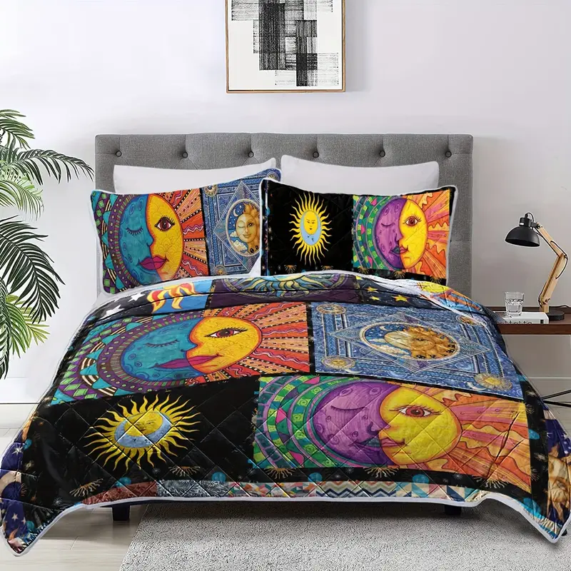 Hippie Bedding Set Sun And Moon Half Face Duvet Covers Colorful Unique Gift