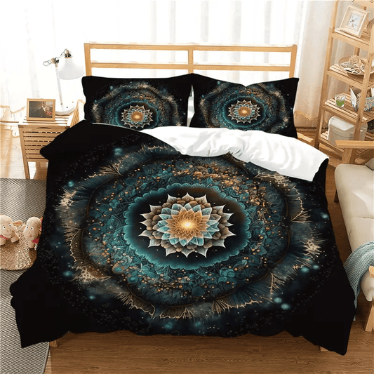 Hippie Bedding Set Magical Flower Mandala Pattern Duvet Covers Black Unique Gift