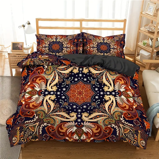 Hippie Bedding Set Paisley Flower Mandala Floral Pattern Duvet Covers Brown Unique Gift