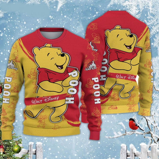 Winnie The Pooh Sweatshirt Pooh Walt DN Sweatshirt Red Yellow Unisex