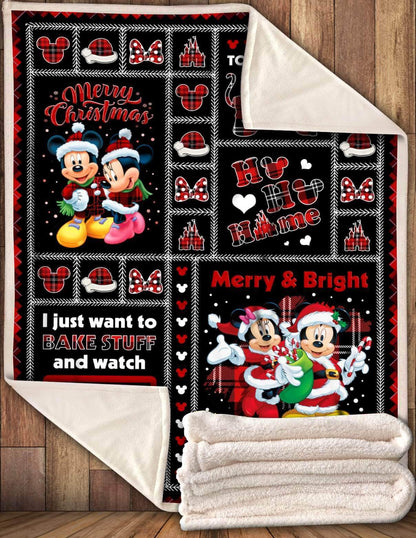 DN Blanket MK And MM Mouse Merry Christmas Joy To The World Red Black Blanket