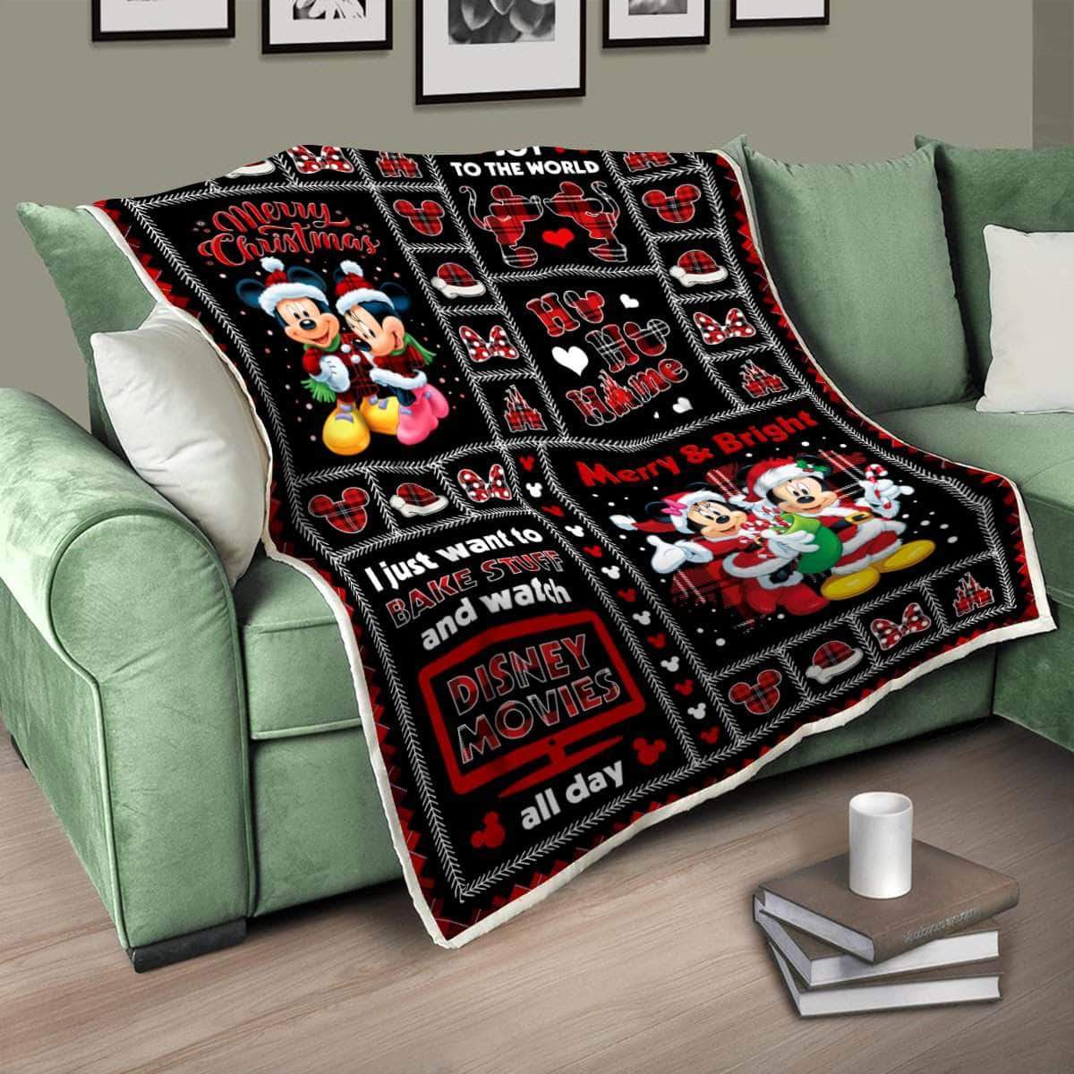 DN Blanket MK And MM Mouse Merry Christmas Joy To The World Red Black Blanket