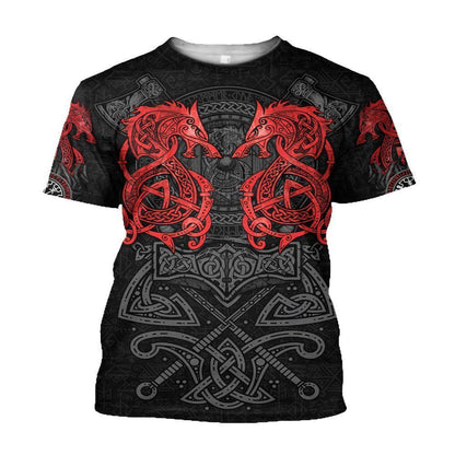  Viking T-shirt Viking Fenrir Symbol Axe Norse Art Symbol Of Protection Black Red Shirt Viking Hoodie Adult Full Print