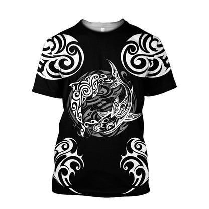  Shark T-shirt Shark Hoodie Shark Polynesian Style Pattern Black White T-shirt Hoodie Apparel Adult Full Size Unisex