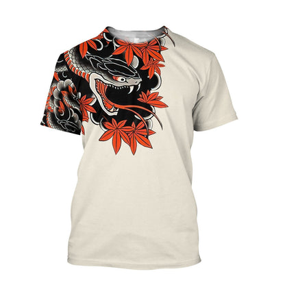  Japan T-shirt Japan Culture Japanese Snake Hebi Art Tattoo White T-shirt Hoodie Adult Full Print