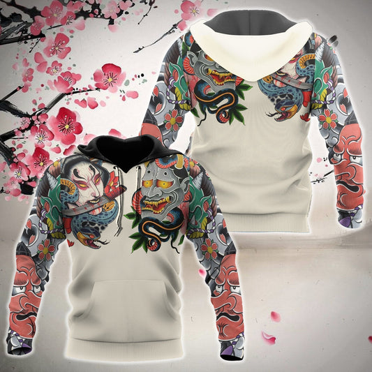  Japan T-shirt Japanese Tengu Tattoo Art Japan Culture T-shirt Hoodie Adult Full Print