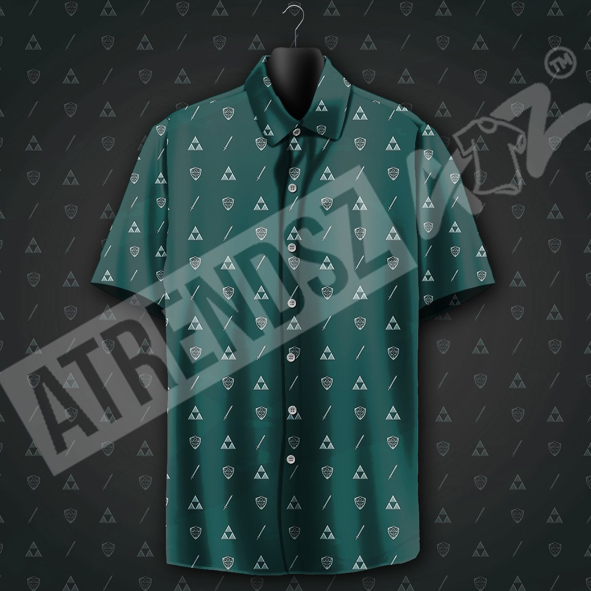 Unifinz Legend Of Zelda Aloha Shirt Triforce Shield Sword Pattern Hawaiian Shirt Green LOZ Hawaii Shirt Legend Of Zelda Hawaiian Shirt 2022