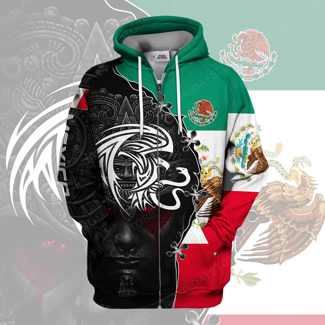 Unifinz Mexican T-shirt Mexican Flag Eagle Emblem Aztec Warrior T-shirt Mexican Hoodie Sweater Tank 2022