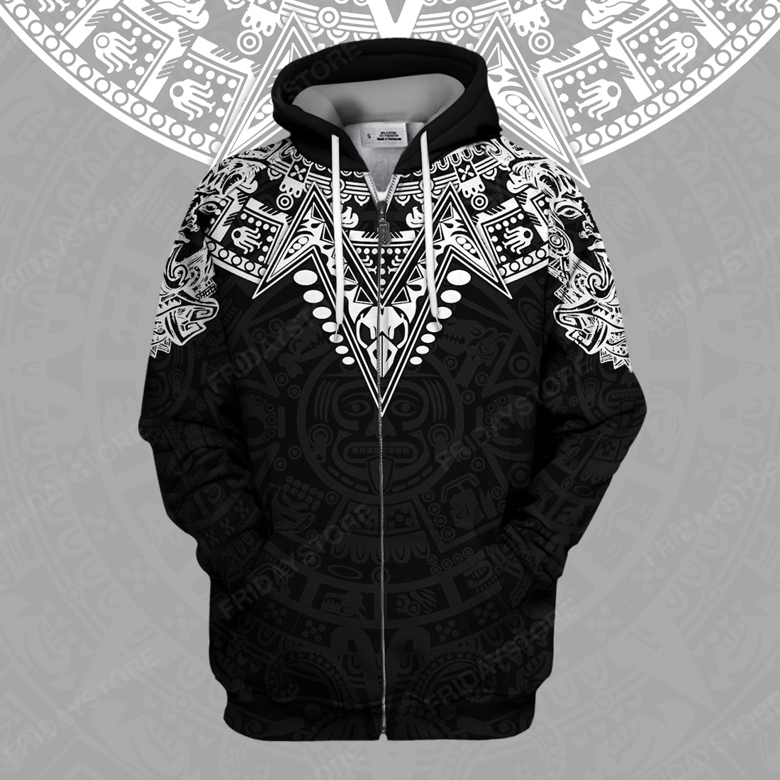 Unifinz Mexican T-shirt Mexican Culture Aztec Pattern Black White T-shirt Hoodie Adult Women Men Full Print Unisex 2022