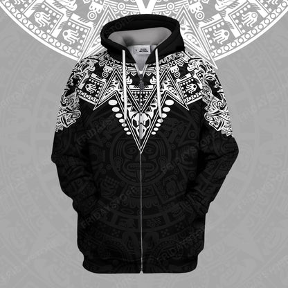 Unifinz Mexican T-shirt Mexican Culture Aztec Pattern Black White T-shirt Hoodie Adult Women Men Full Print Unisex 2022